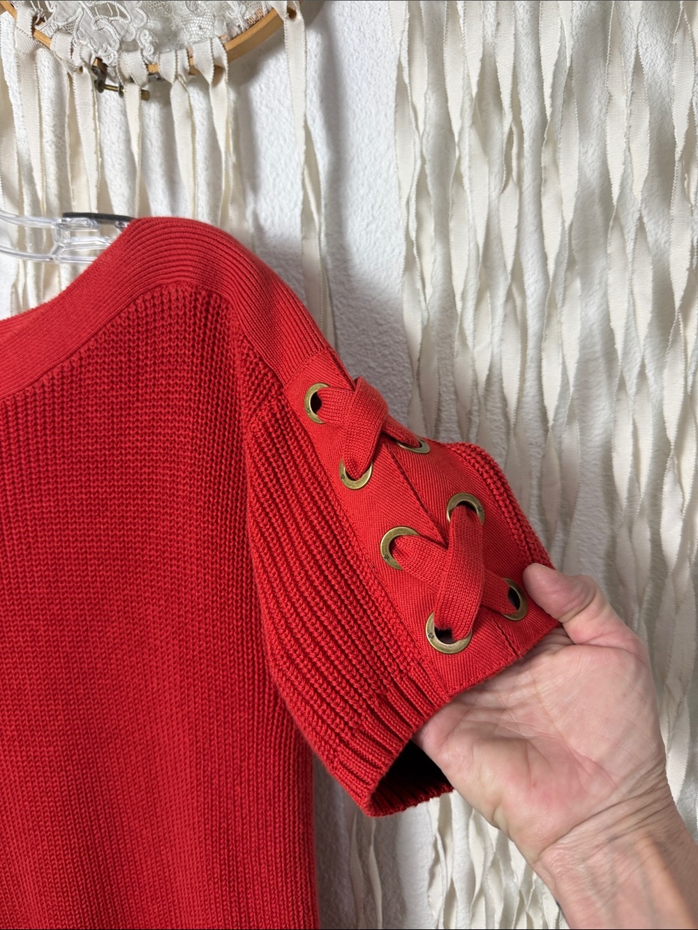 Laren Ralph Lauren Rusty Red Lace Up Sleeve Boatneck Sweater M - Picture 6 of 11